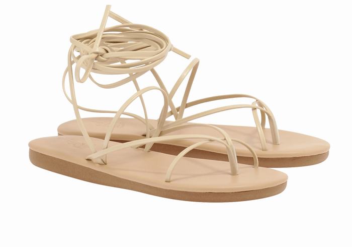 Women Ancient Greek Sandals String Gladiator Sandals Beige | WJI2855WR