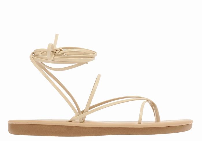 Women Ancient Greek Sandals String Gladiator Sandals Beige | WJI2855WR