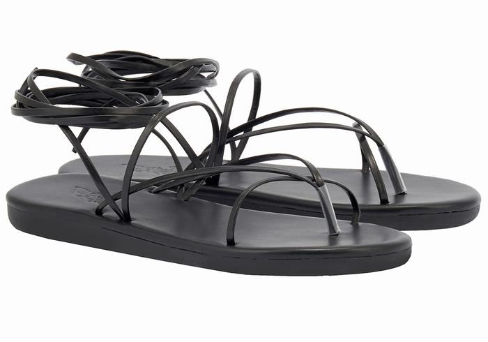 Women Ancient Greek Sandals String Gladiator Sandals Black | BEZ4880OJ