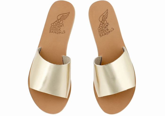 Women Ancient Greek Sandals Taygete Slide Sandals Gold White | WJM9932LM