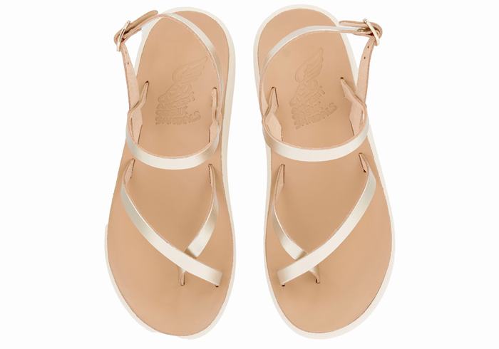 Women Ancient Greek Sandals Tereza Comfort Back-Strap Sandals Gold White | XBT3916UM