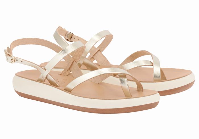 Women Ancient Greek Sandals Tereza Comfort Back-Strap Sandals Gold White | XBT3916UM