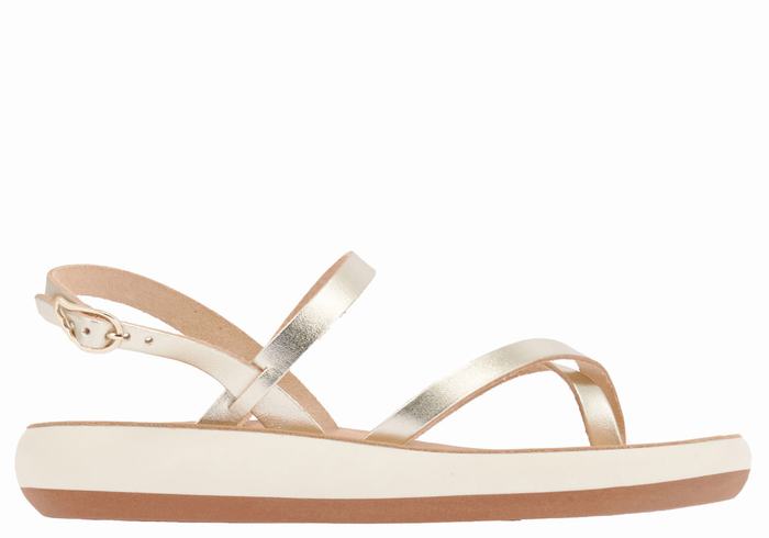 Women Ancient Greek Sandals Tereza Comfort Back-Strap Sandals Gold White | XBT3916UM