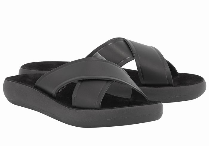 Women Ancient Greek Sandals Thais Comfort Slide Sandals Black | LSV385ZZ