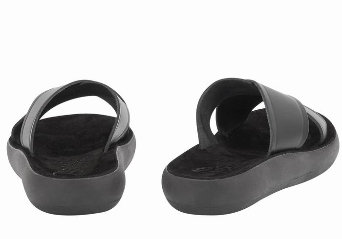 Women Ancient Greek Sandals Thais Comfort Slide Sandals Black | LSV385ZZ