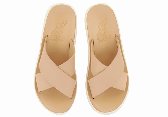 Women Ancient Greek Sandals Thais Comfort Slide Sandals Beige | GLD3427SK