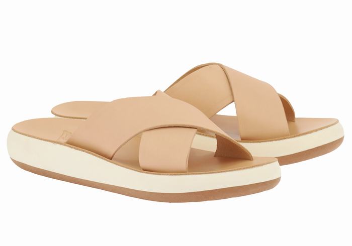 Women Ancient Greek Sandals Thais Comfort Slide Sandals Beige | GLD3427SK