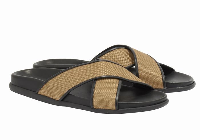 Women Ancient Greek Sandals Thais Footbed Slide Sandals Brown Black | INM1238CG