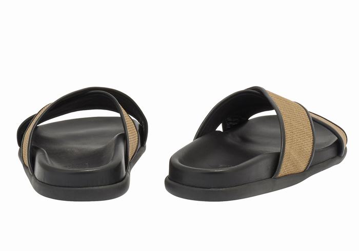 Women Ancient Greek Sandals Thais Footbed Slide Sandals Brown Black | INM1238CG