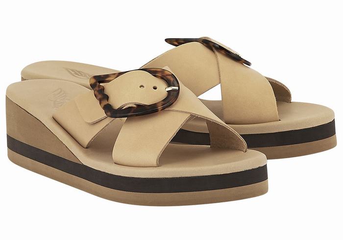 Women Ancient Greek Sandals Thais Rainbow Wedge Sandals Beige Black | VPP2214VO