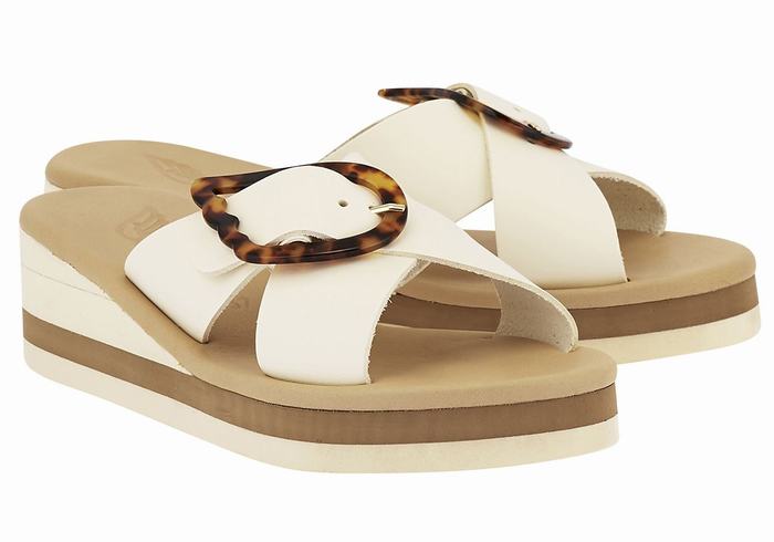 Women Ancient Greek Sandals Thais Rainbow Wedge Sandals White Beige | MCI527MM