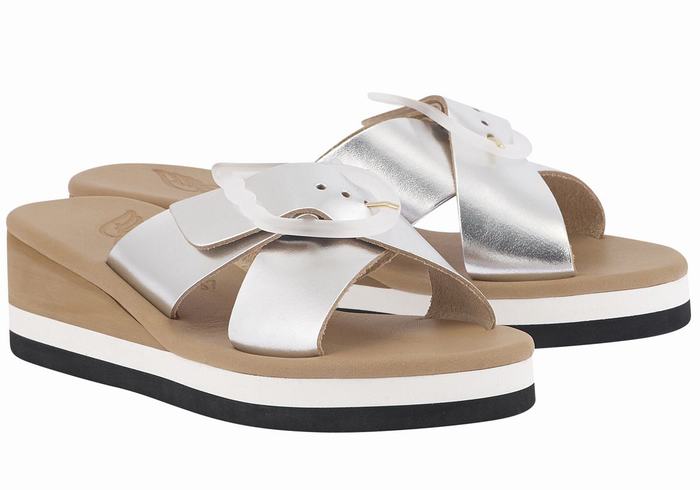 Women Ancient Greek Sandals Thais Rainbow Wedge Sandals Silver | VJP6632PN