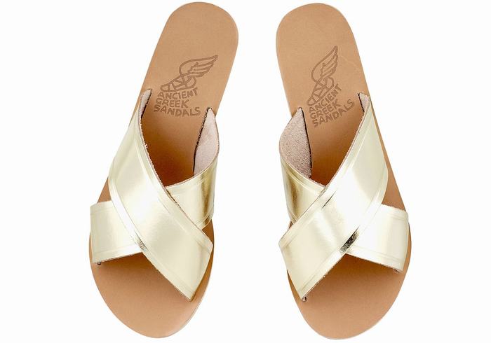 Women Ancient Greek Sandals Thais Slide Sandals Gold White | KIT179TZ