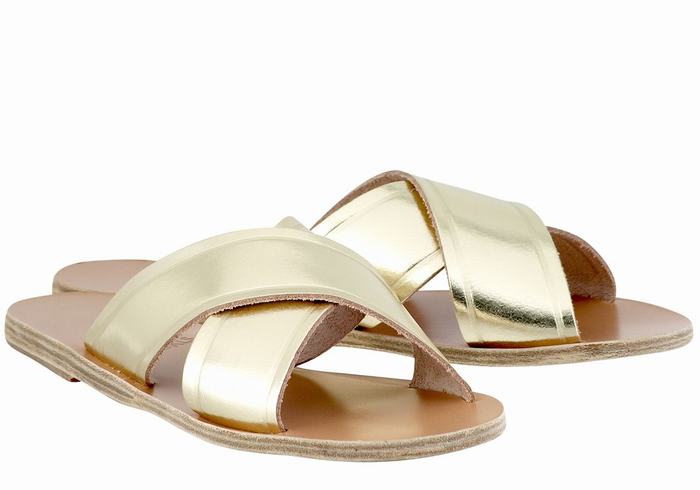 Women Ancient Greek Sandals Thais Slide Sandals Gold White | KIT179TZ