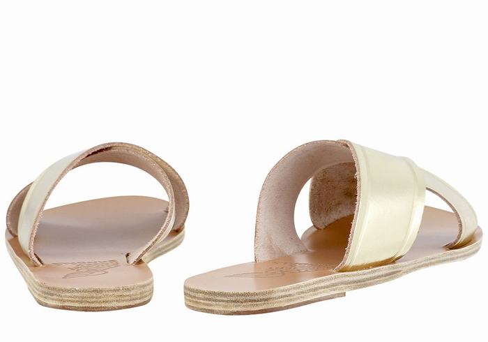 Women Ancient Greek Sandals Thais Slide Sandals Gold White | KIT179TZ