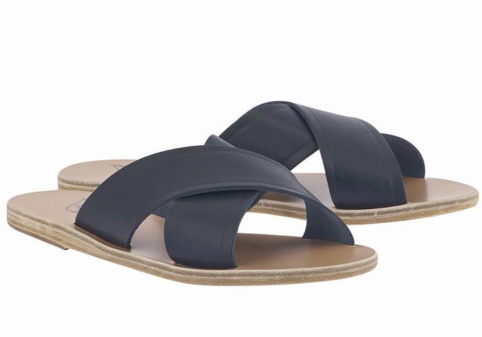 Women Ancient Greek Sandals Thais Slide Sandals Dark Blue | IDO10082SR