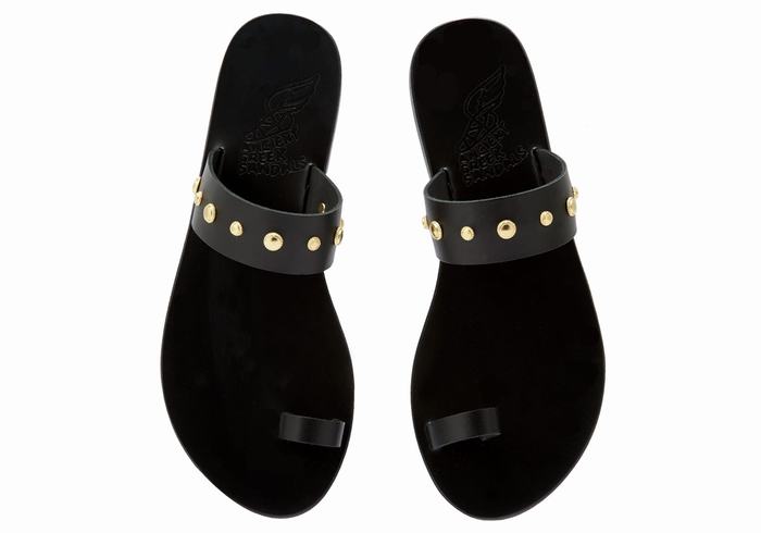 Women Ancient Greek Sandals Thalia Bee Toe-Post Sandals Black | ADJ1737DK