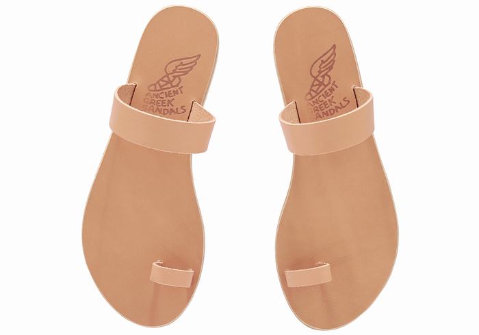 Women Ancient Greek Sandals Thalia Leather Toe-Post Sandals Beige | DTT4329UN