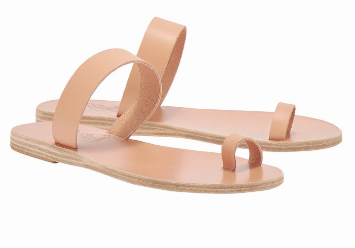 Women Ancient Greek Sandals Thalia Leather Toe-Post Sandals Beige | DTT4329UN