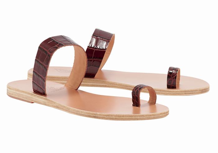 Women Ancient Greek Sandals Thalia Toe-Post Sandals Dark Red Black | XVM8241WT