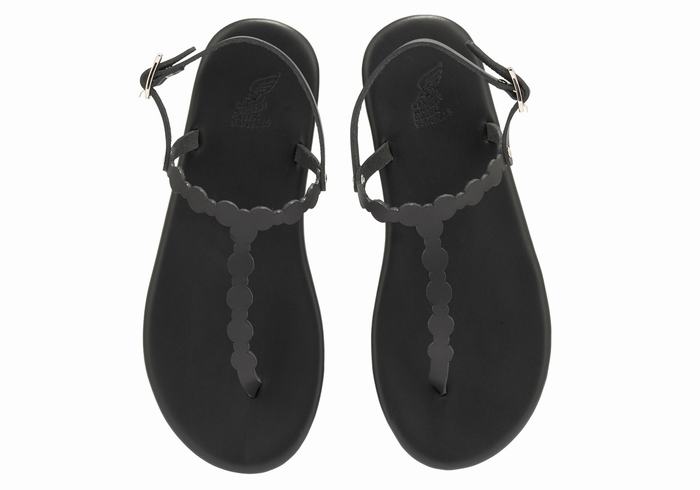 Women Ancient Greek Sandals Velos Flip Flop Back-Strap Sandals Black | GPF3760ZH