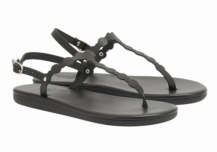 Women Ancient Greek Sandals Velos Flip Flop Back-Strap Sandals Black | GPF3760ZH