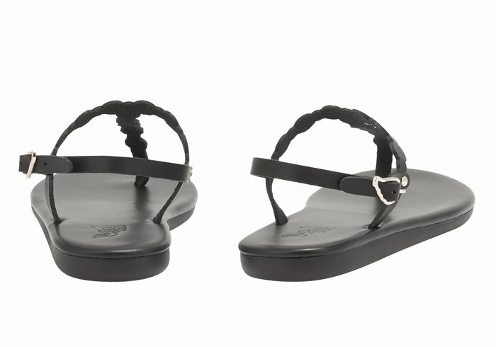 Women Ancient Greek Sandals Velos Flip Flop Back-Strap Sandals Black | GPF3760ZH