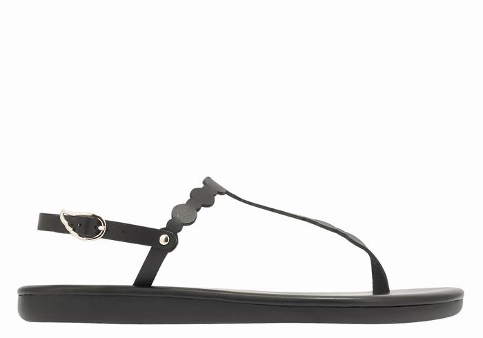 Women Ancient Greek Sandals Velos Flip Flop Back-Strap Sandals Black | GPF3760ZH