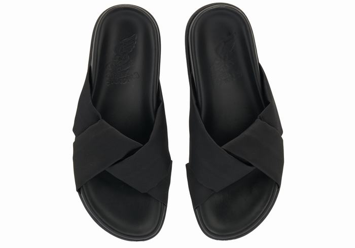 Women Ancient Greek Sandals Whitney Footbed Slide Sandals Black | QDZ4923HP