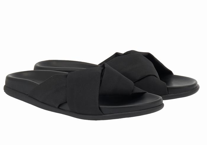 Women Ancient Greek Sandals Whitney Footbed Slide Sandals Black | QDZ4923HP