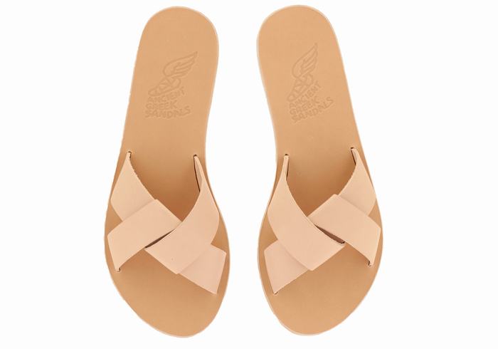 Women Ancient Greek Sandals Whitney Slide Sandals Beige | PUA4763QR