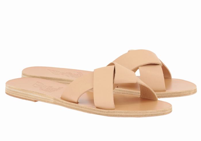 Women Ancient Greek Sandals Whitney Slide Sandals Beige | PUA4763QR