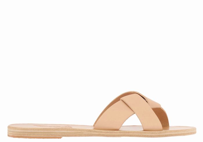 Women Ancient Greek Sandals Whitney Slide Sandals Beige | PUA4763QR