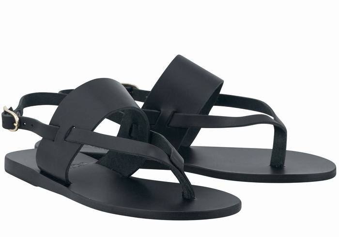 Women Ancient Greek Sandals Zoe Flip Flop Leather Back-Strap Sandals Black | YKQ6375OH