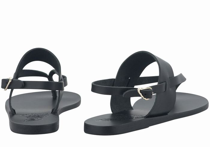 Women Ancient Greek Sandals Zoe Flip Flop Leather Back-Strap Sandals Black | YKQ6375OH